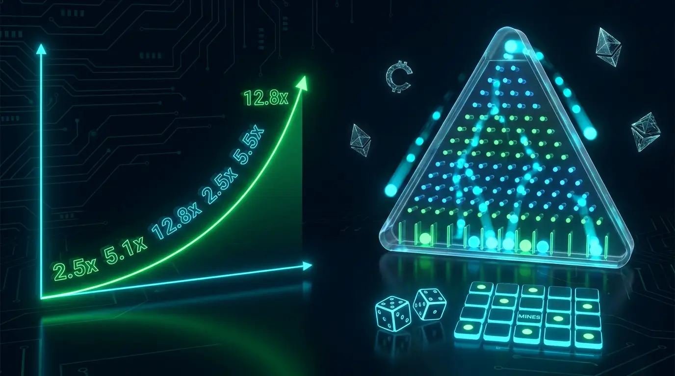 Jeux Originals Mystake : courbe Crash, pyramide Plinko, dés et grille Mines
